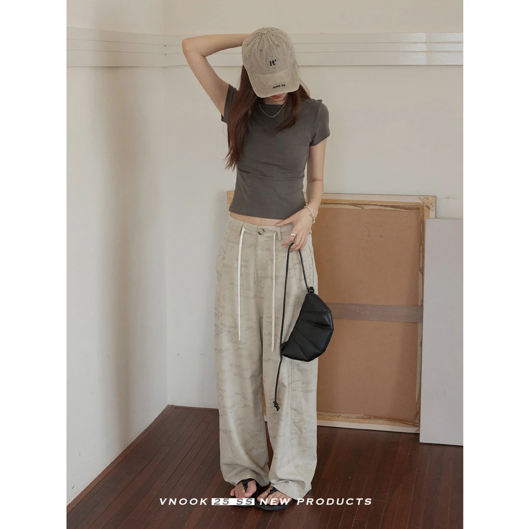 vnook 修身包肩齐腰短款T恤女2025新款夏季内搭纯色高弹圆领上衣