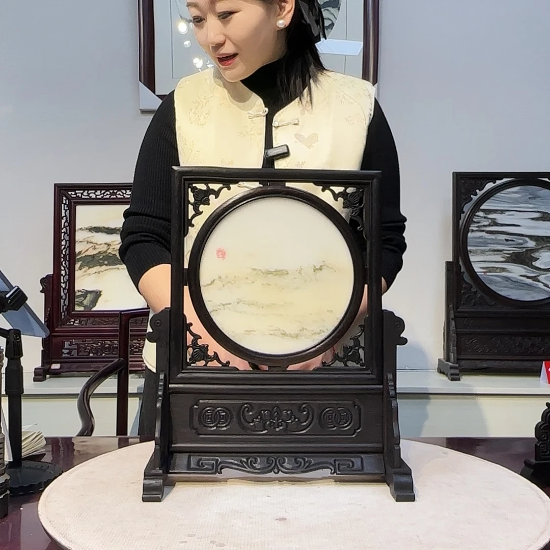 石材天然大理石画屏风摆件31×38