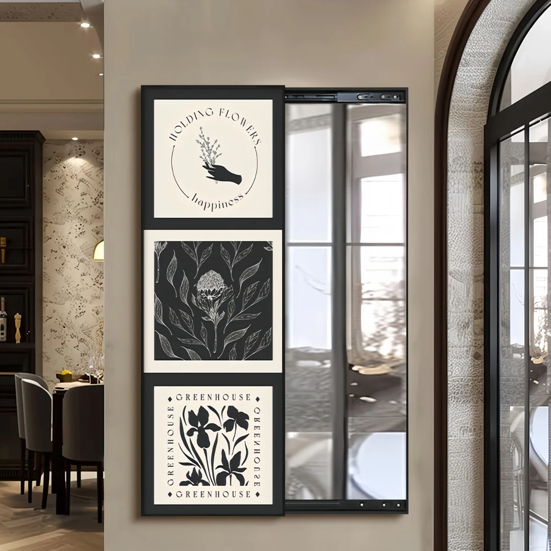 简约风隐藏式全身镜装饰画可推拉隐形穿衣镜挂画暗藏式试衣镜子画