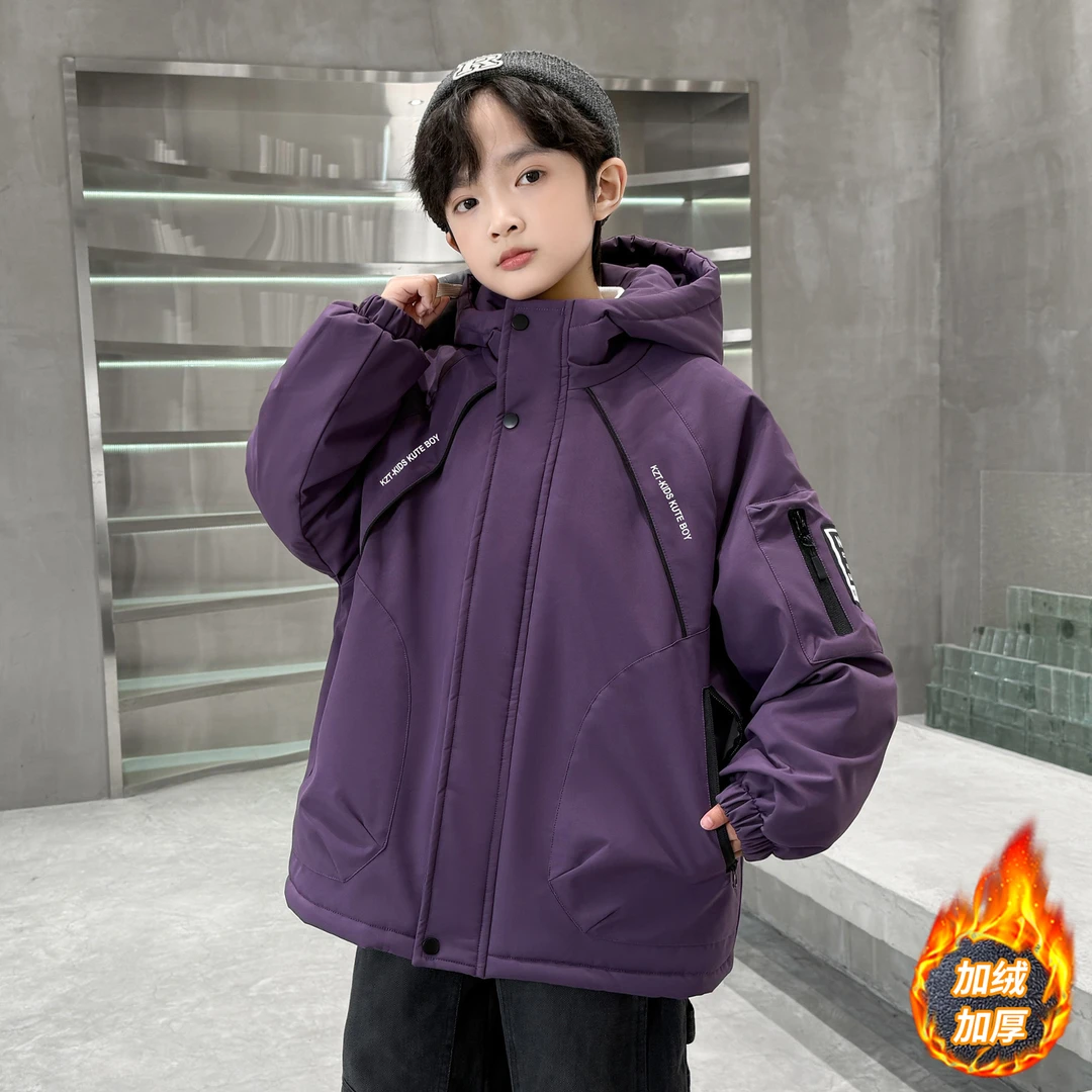 男童冬装加绒外套2025新款中大童秋冬款加厚冲锋衣冬季儿童派克服