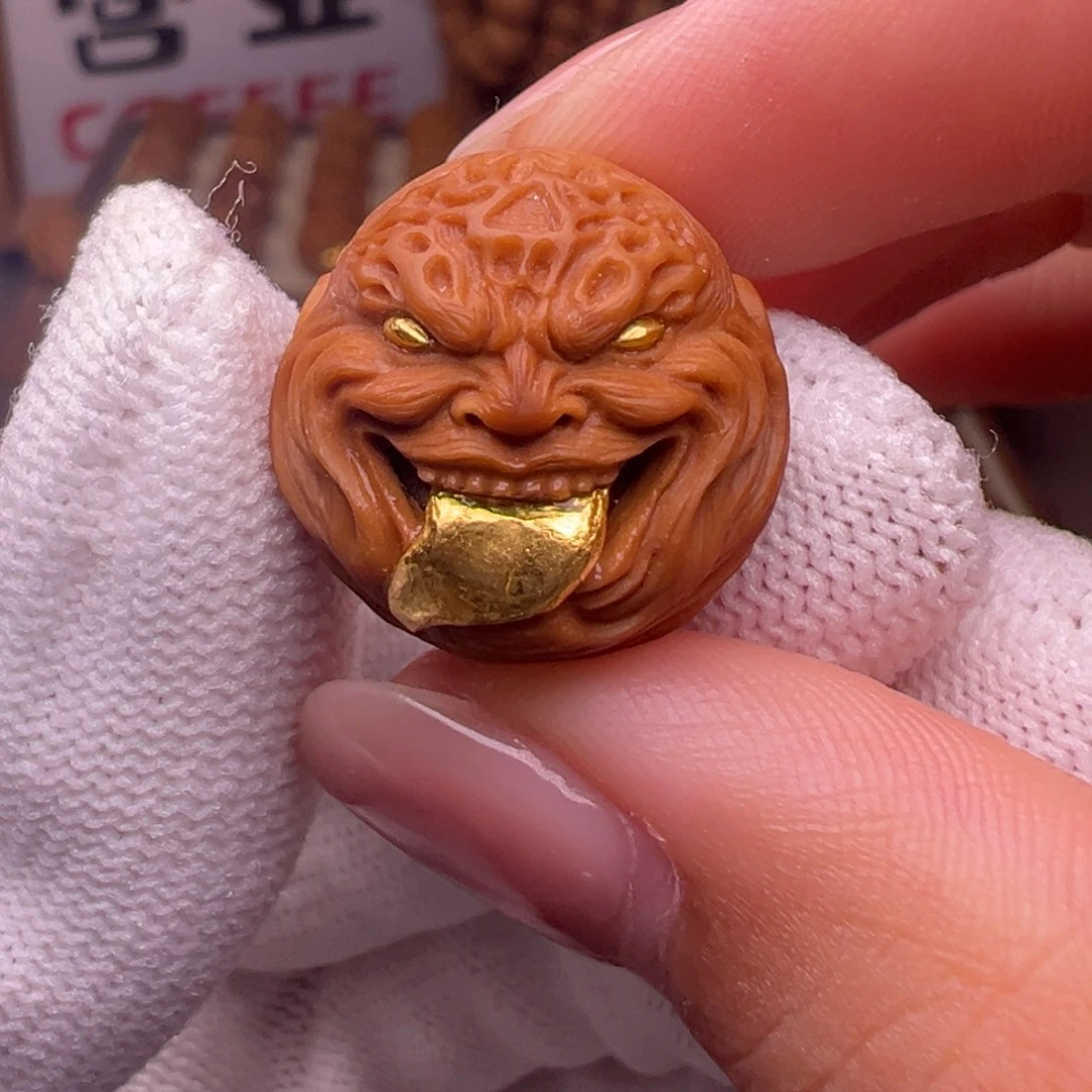 猴头核桃把件精修镶嵌金舔僧全品有正常封口线