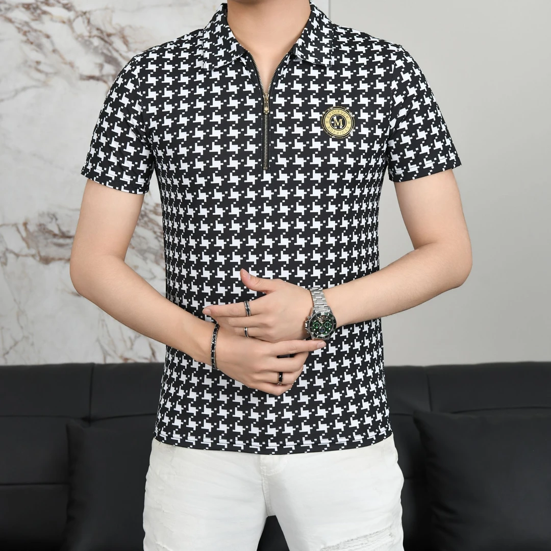 2025欧货男装时尚休闲夏季商务翻领轻奢百搭透气半袖潮流修身型