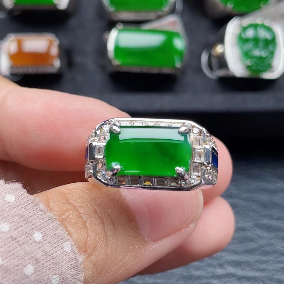 翡翠戒指银S925镶嵌天然a货翡翠没运费险2394