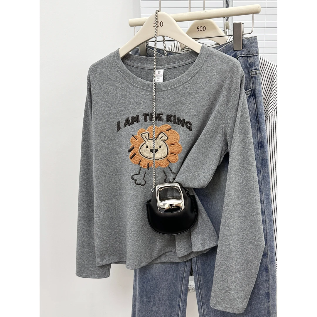 正肩圆领长袖t恤女2025秋季新款胖mm大码休闲洋气打底衫抓绒上衣