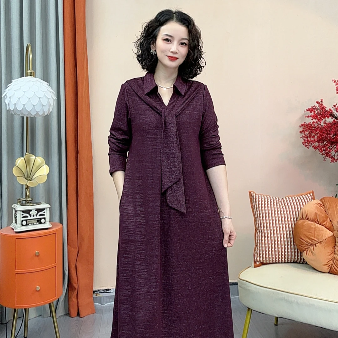 弹力流光丝长袖高端亮金丝大码连衣裙女装秋季时尚裙子女式高级感