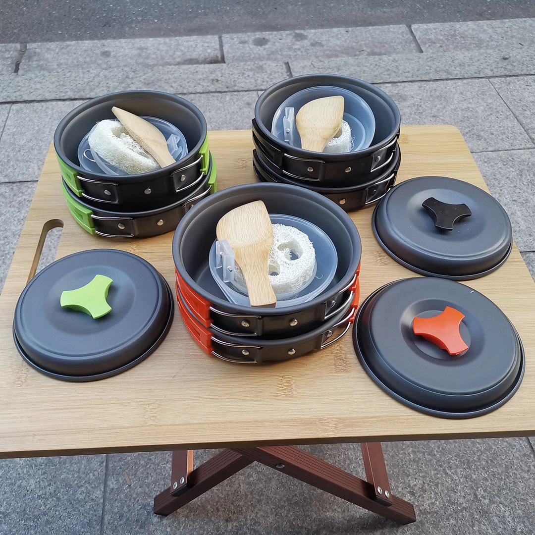 户外用品亚马逊热卖便携式野营套锅野炊烧烤锅具野餐炊具DS-露营