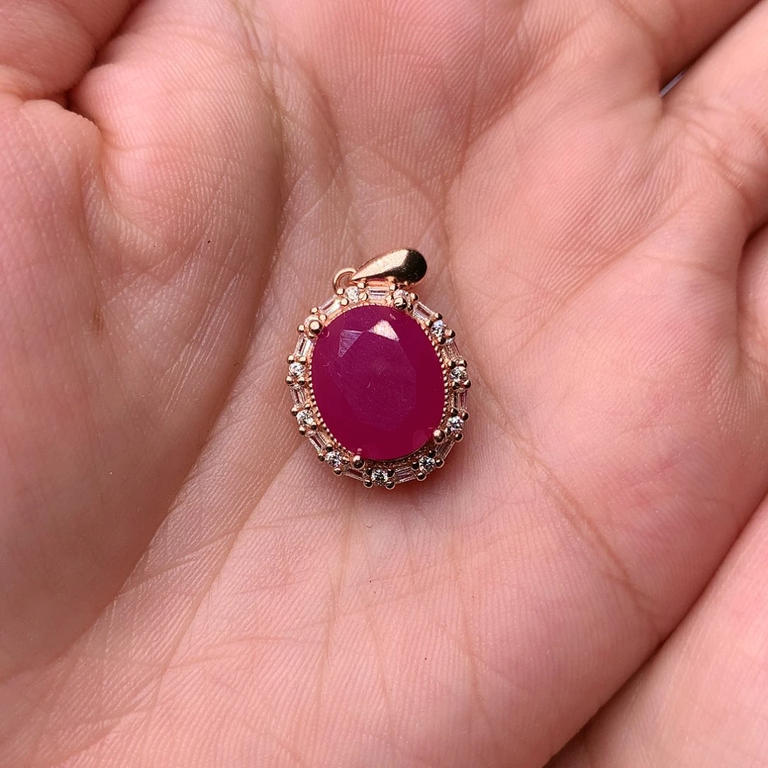 红宝石颈饰银S925镶嵌