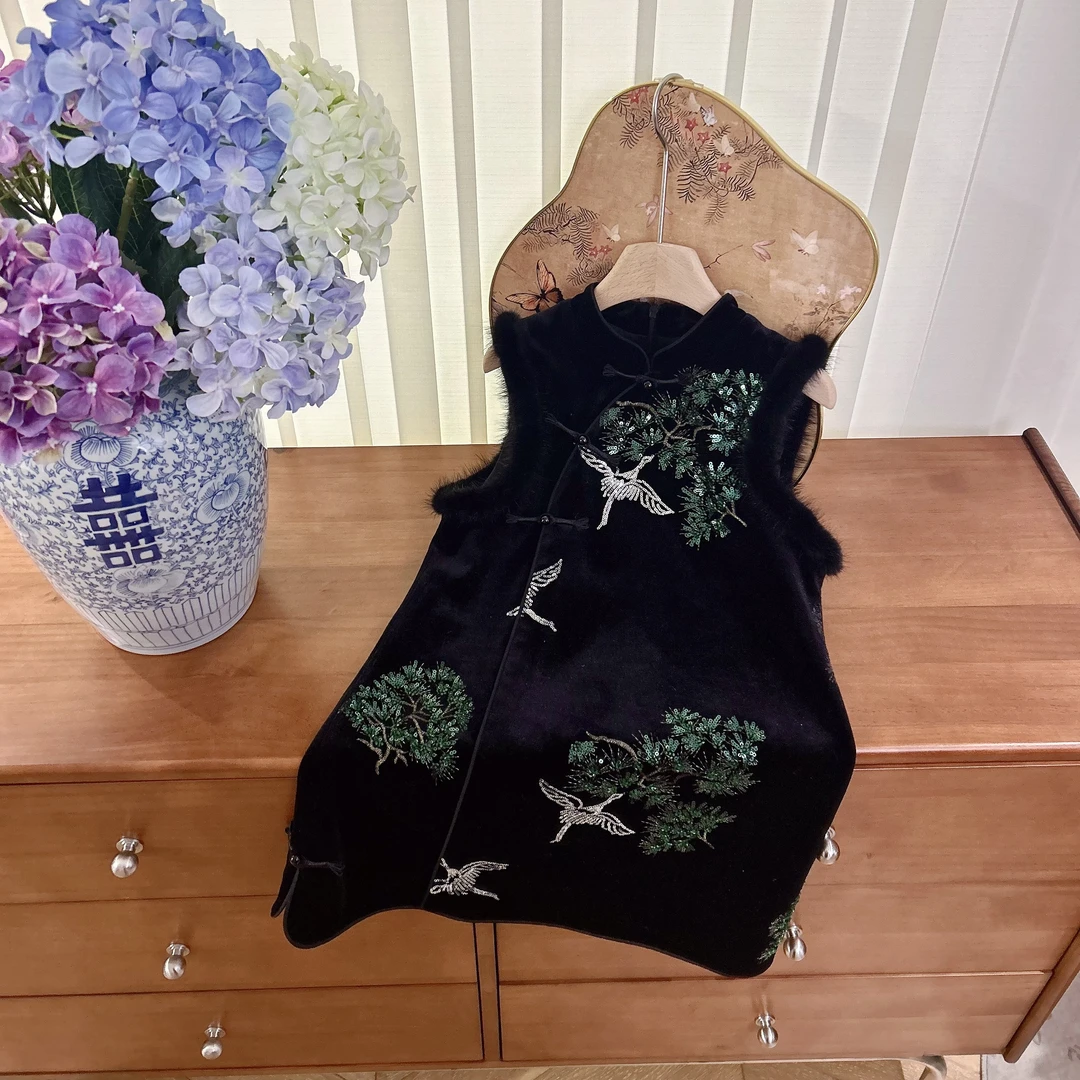 【福利款】2025年春季女童新中式水貂毛丝绒马甲裙国风气质背心裙