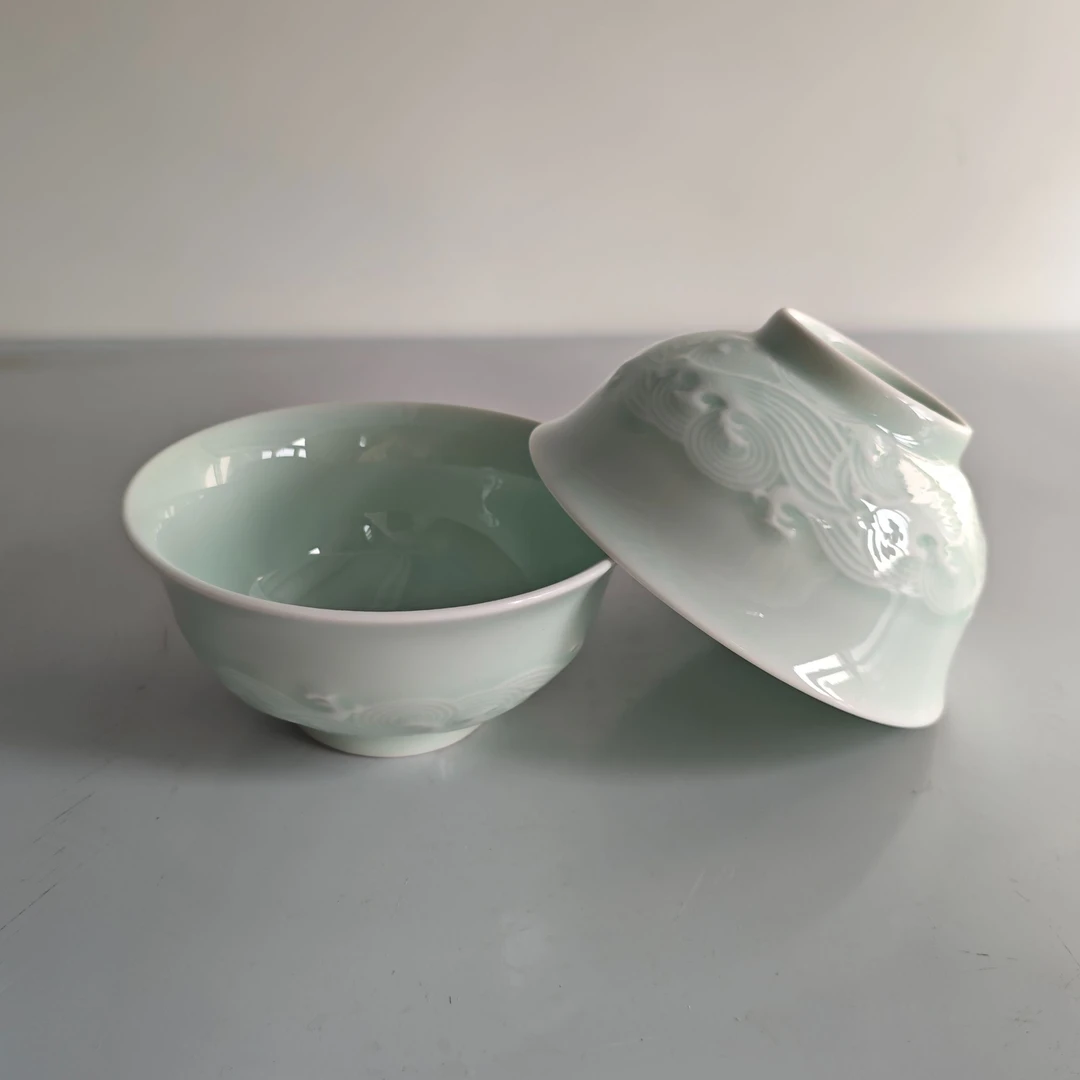 景德镇影青雕刻碗一对