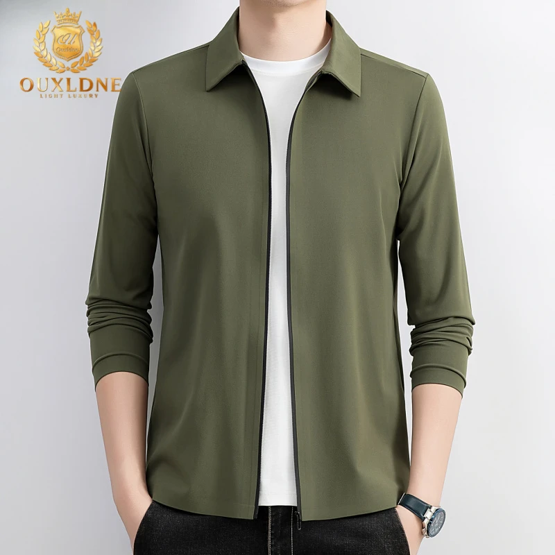 OUXLDNE 男士翻领夹克2025秋季新款商务休闲上衣潮流时尚痞帅外套