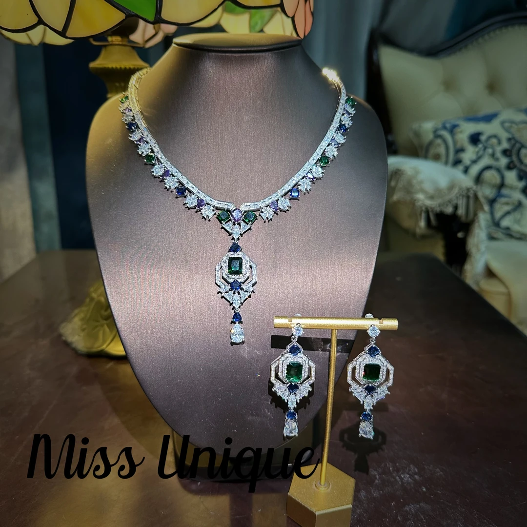 S6806美国瑰丽系列蓝绿方糖项链套装