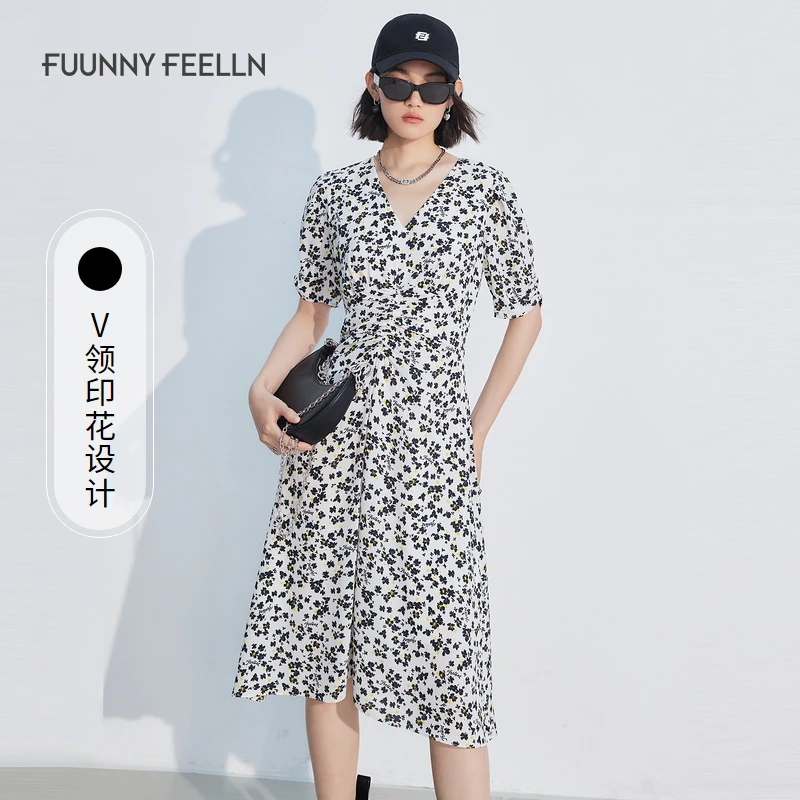 仿佛夏季碎花连衣裙修身时尚裙子收腰显瘦气质复古法式仿佛01710