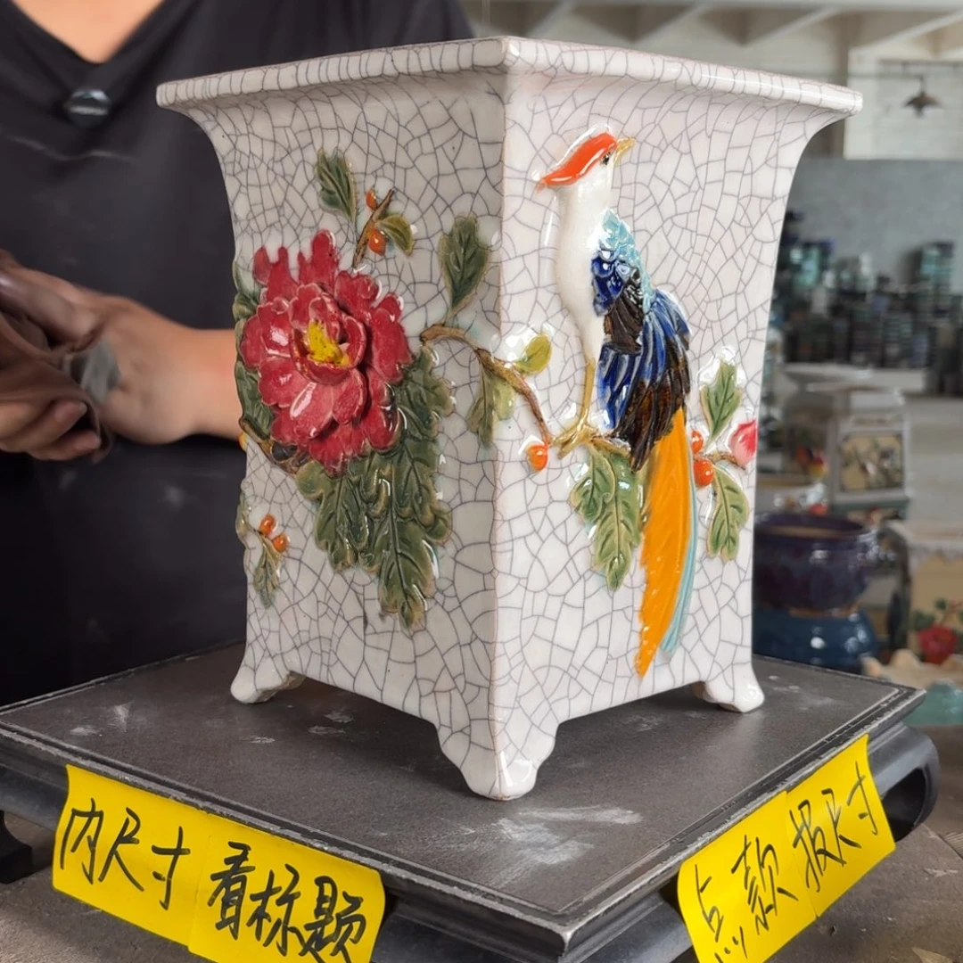 。一风堂石湾花盆 泥点 内15*23