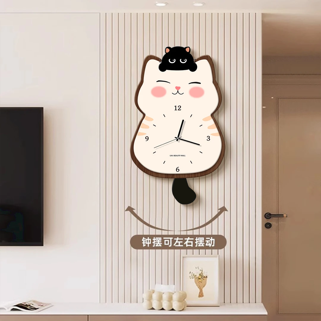 2025新款客厅猫咪钟表挂钟创意简约家用现代时钟艺术大气静音挂表