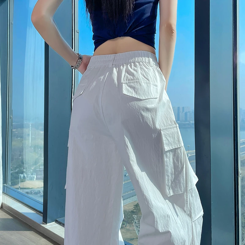 白色工装裤女款2025新款夏薄款独特超好看高腰美式休闲运动阔腿裤