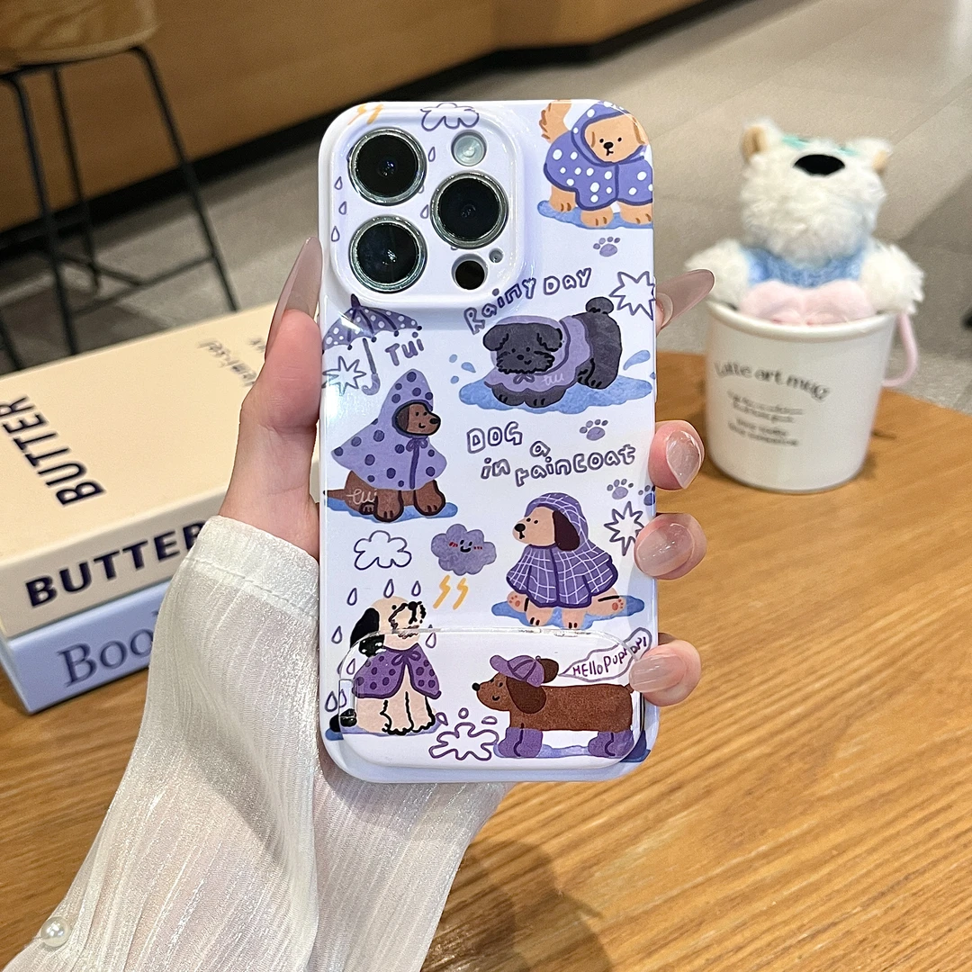 雅天立呆萌雨衣小狗支架适用苹果16手机壳17华为P70vivoppo小米15