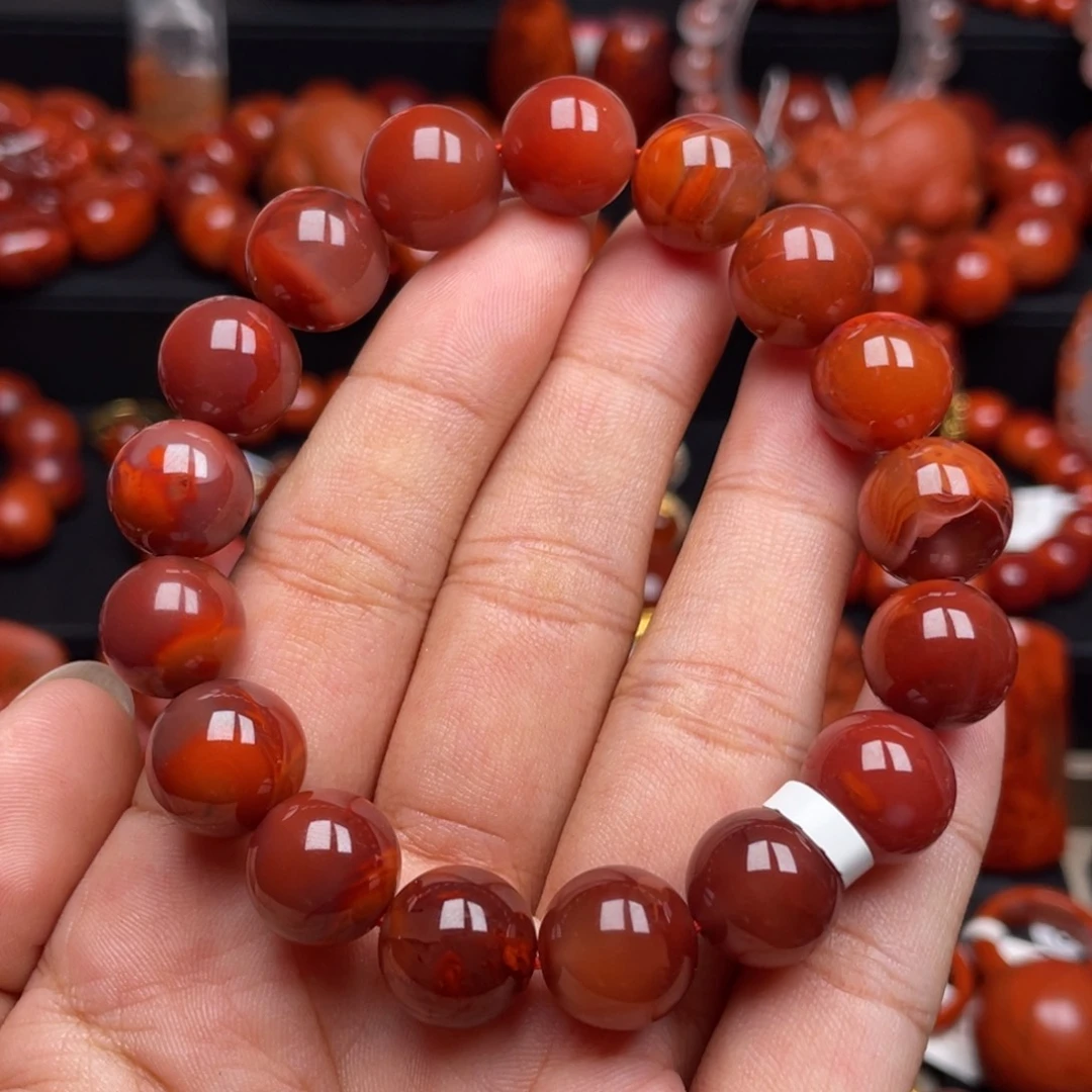 南红玛瑙未镶嵌珠宝奇石单圈12mm