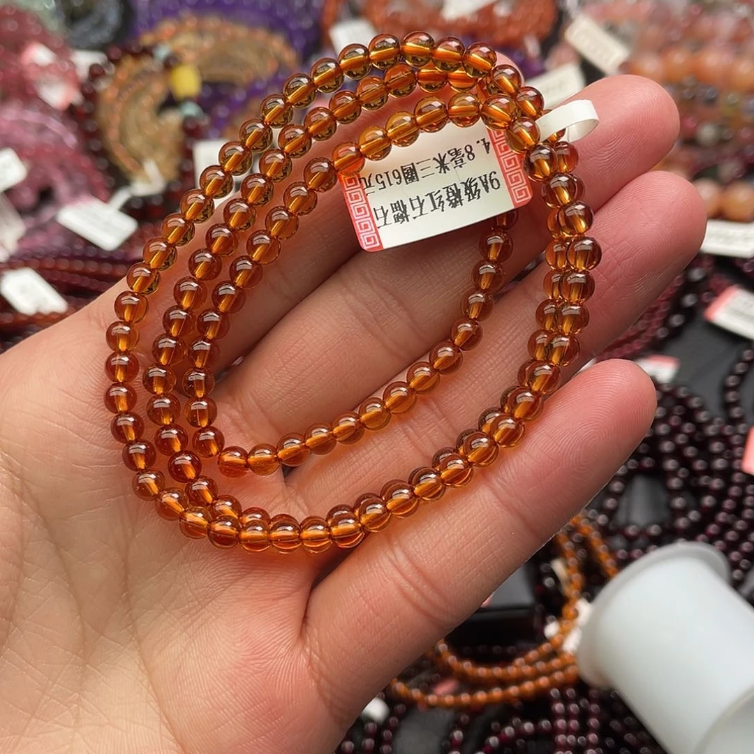 石榴石手链未镶嵌4.8毫米三圈橙红石榴石