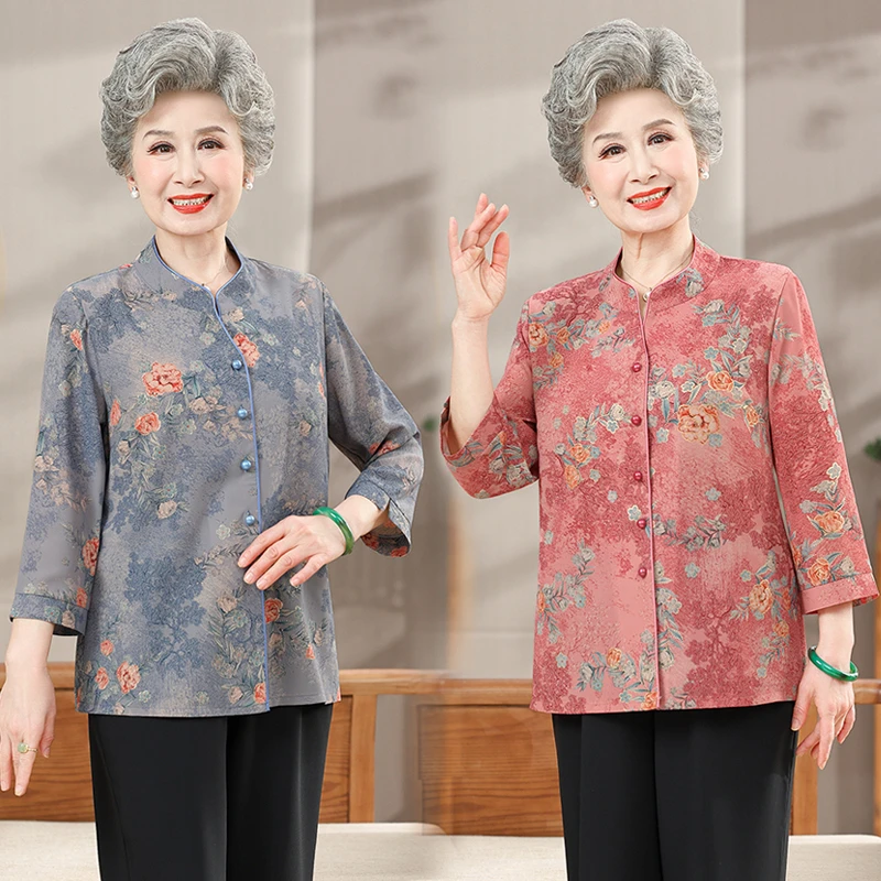 中老年人女装奶奶装夏装衬衫妈妈夏季唐装60岁老太太老人衣服衬衣