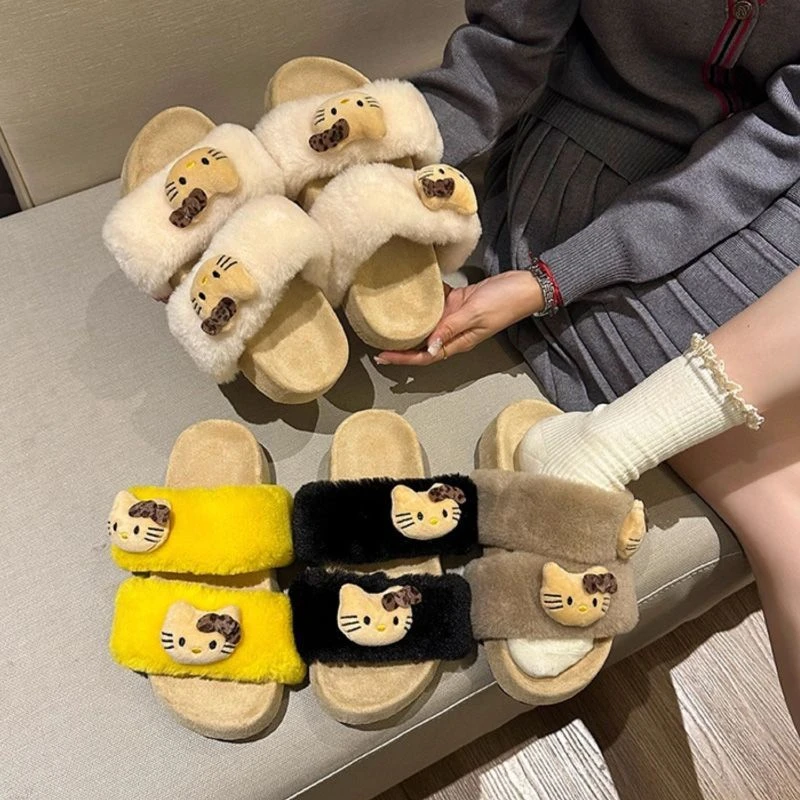 可爱卡通毛毛拖鞋女外穿2025年秋冬季新款厚底增高休闲棉拖鞋女潮