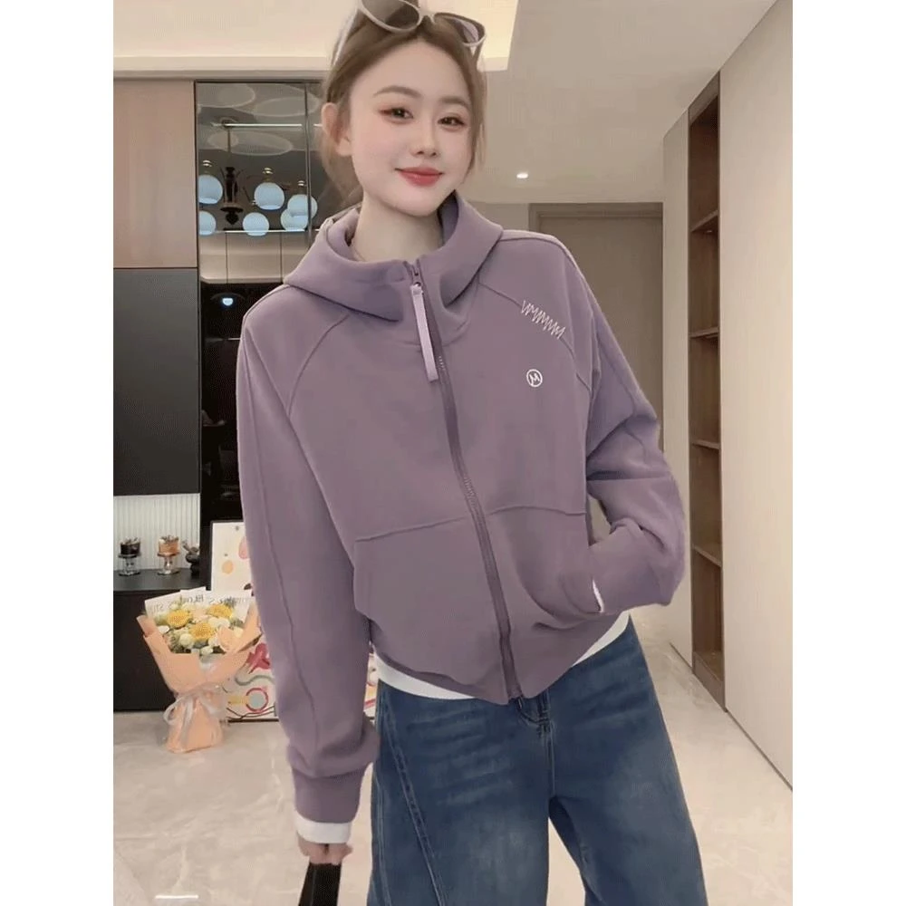 连帽字母刺绣卫衣棒球服外套女2025秋季新款小个子休闲百搭上衣潮