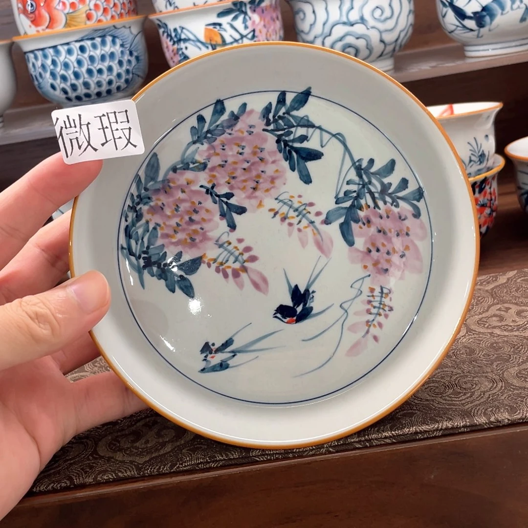 釉下手绘茶具微瑕
