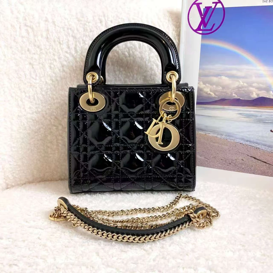 99新 DIOR/迪奥 黑金漆皮三格戴妃 22年/90701406/代卖服务/12期