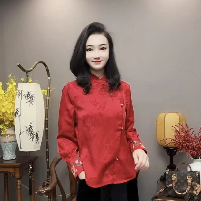 【峰姐甄选】7882【GZ】国风重工锦鲤刺绣袖口贡缎上衣