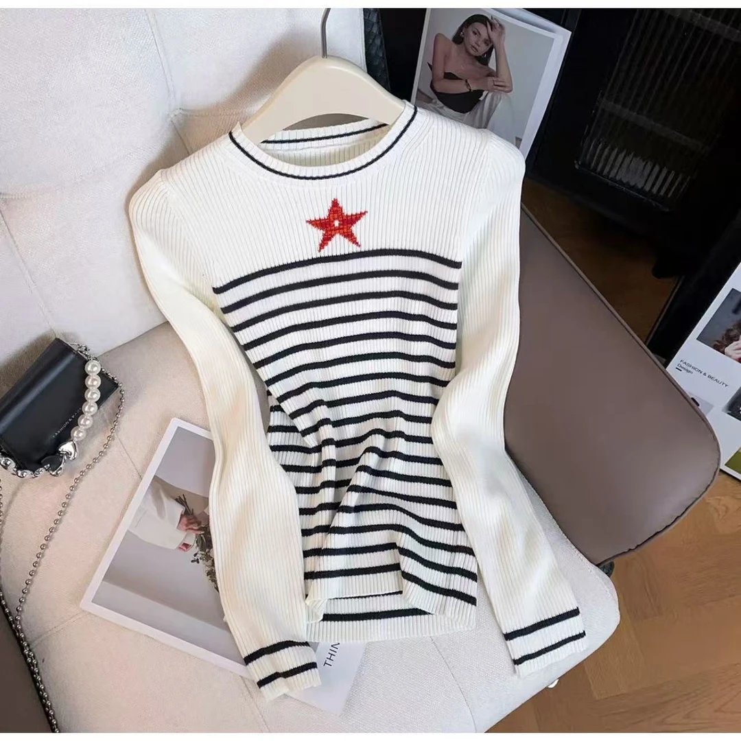 AD130五角星条纹针织衫毛衣