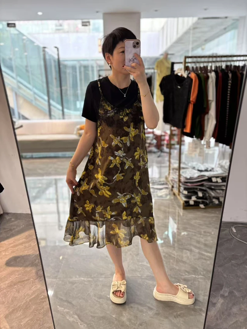 【丽丽家】夏季新款时尚假两件不规则洋气A字连衣裙888