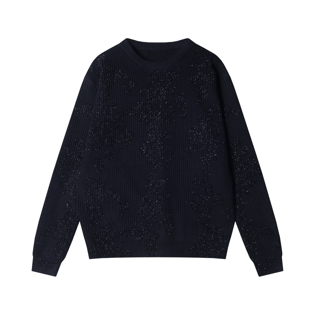 MY220新款时尚个性韩版满天星圆领毛衣百搭情侣宽松套头针织衫