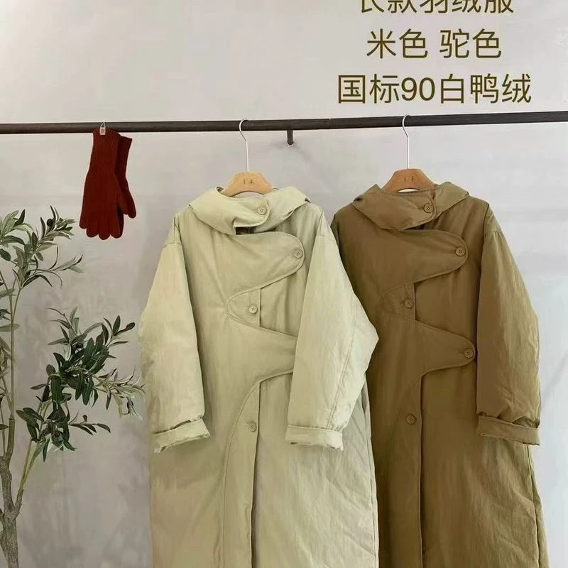 24冬复古文艺小众设计师风格宽松休闲连帽长款外套33893女