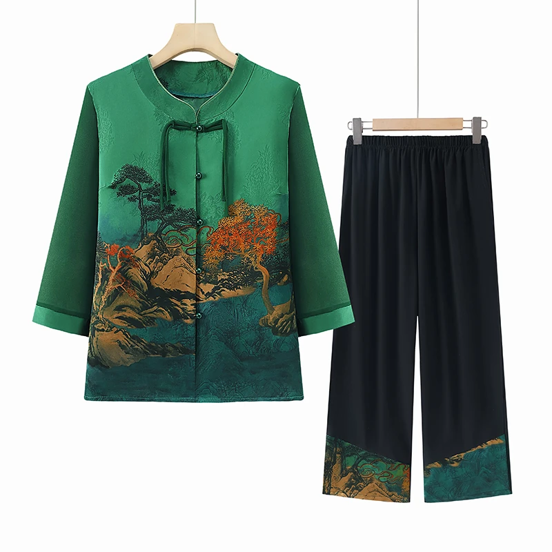 老年人奶奶装春秋夏款衬衫新中式国风女装妈妈夏装老人衣服老太太