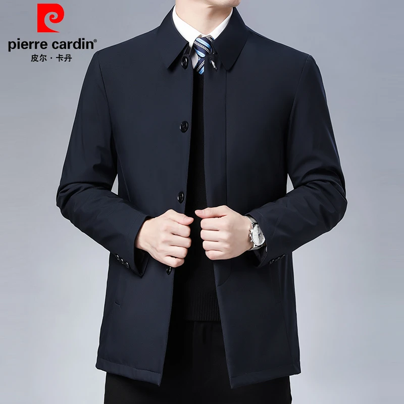 皮尔卡丹男士秋冬新款高档行政夹克中年商务休闲翻领加厚夹棉外套