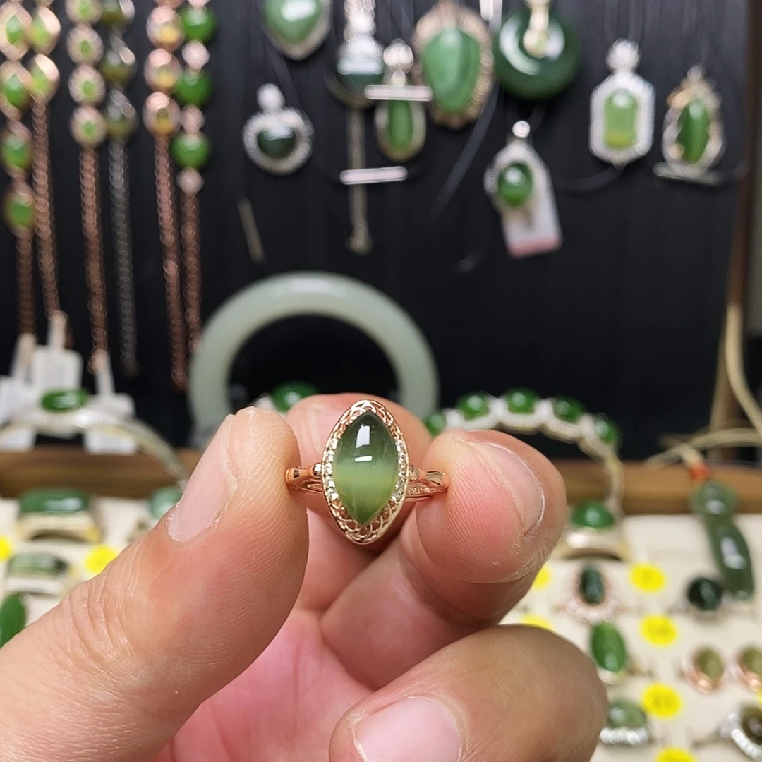 和田玉（碧玉）银S925镶嵌戒指