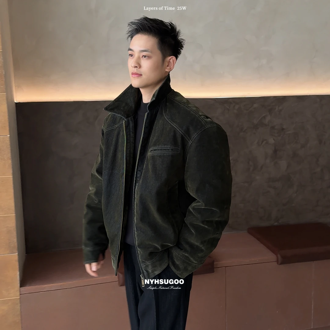 NYHSUGOO/南乙真两件植绒牛仔三星90白鸭绒羽绒服55115男士冬季