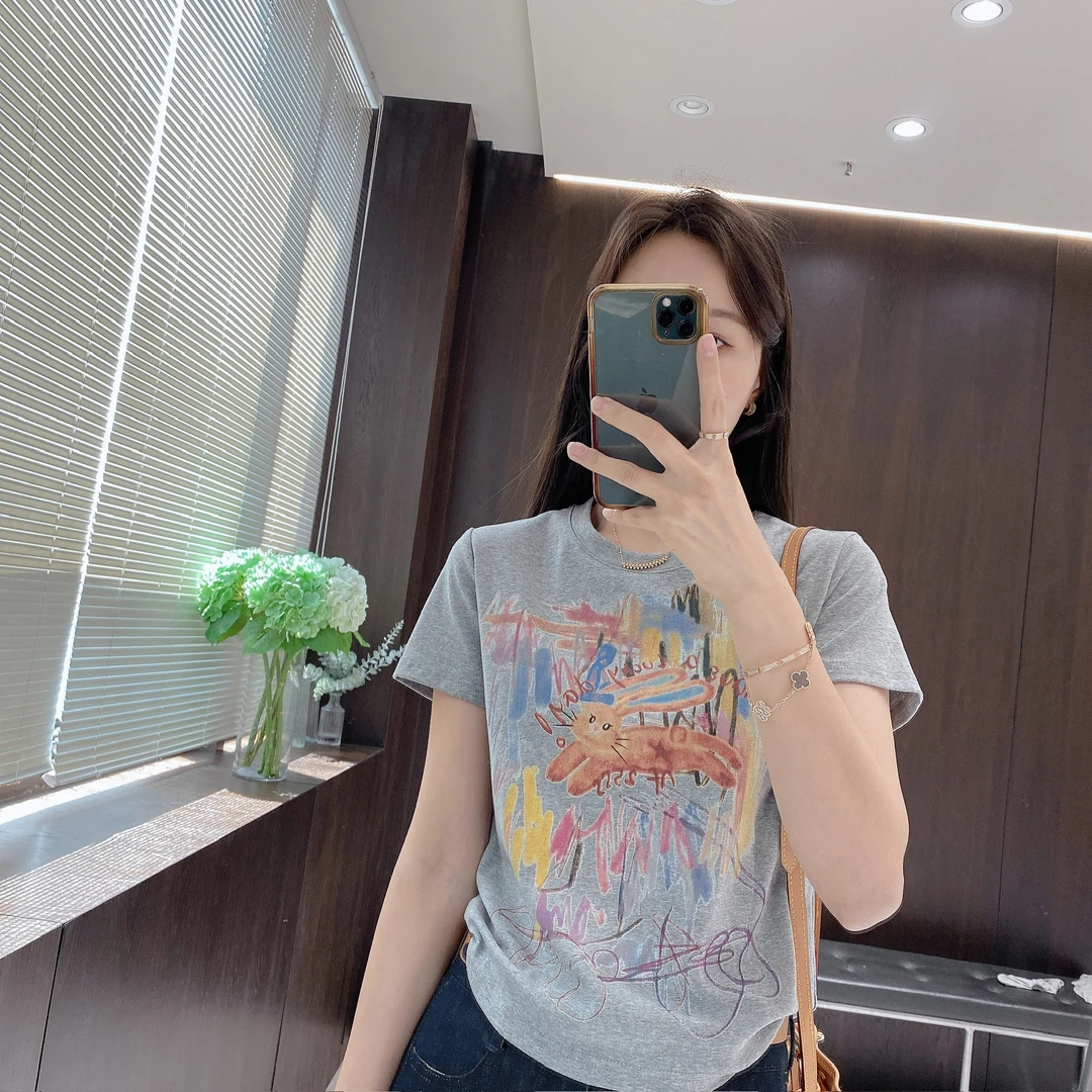 IMFLY金小金自制女装 T恤DYW9157夏季圆领甜酷彩色涂鸦印花短袖