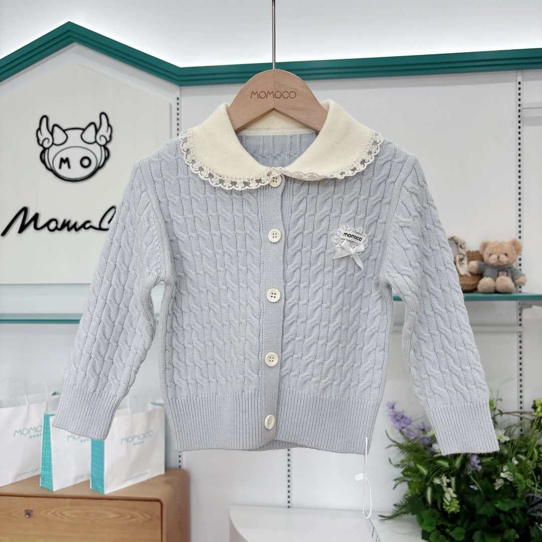 MOMOCO女童秋季儿童时尚韩版纯色针织娃娃领毛衣开衫77000802005