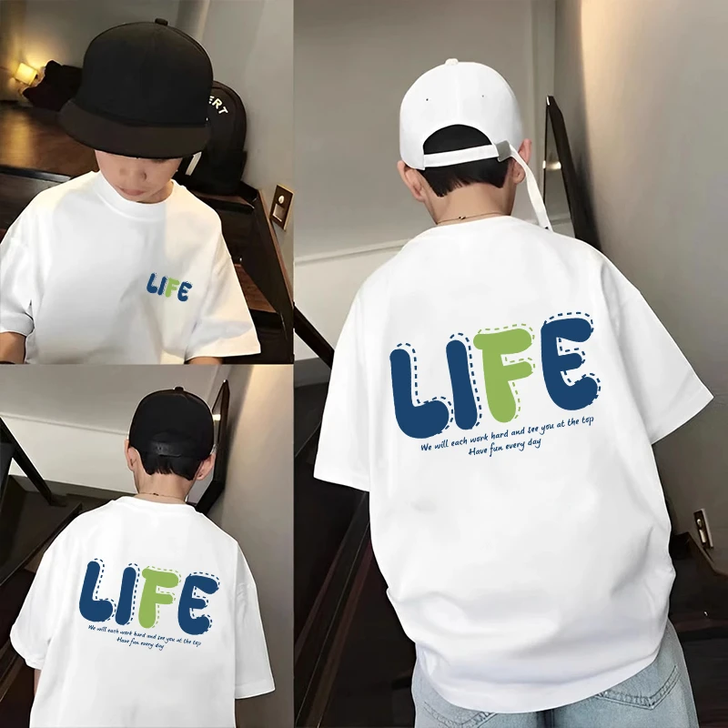 男童字母短袖t恤国潮个性新款上衣夏季纯棉中大童夏款洋气潮T半袖