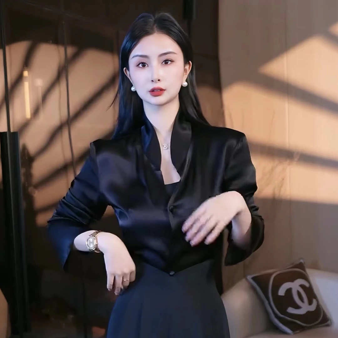 轻熟风V领修身长袖衬衫秋季新款高级感洋气净版上衣显瘦时尚5315