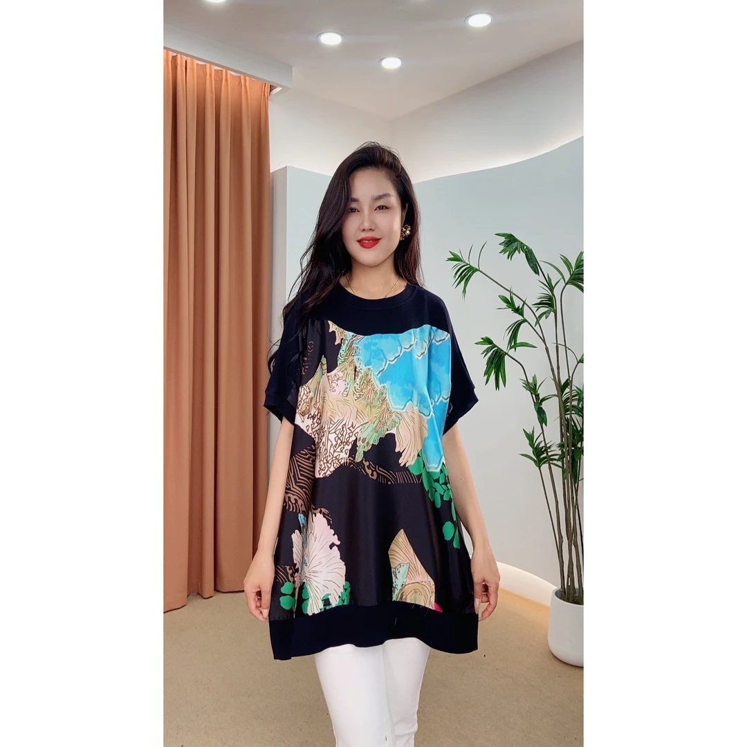 925号春夏季新款时尚针织提花宽松百搭T恤妈妈装休闲