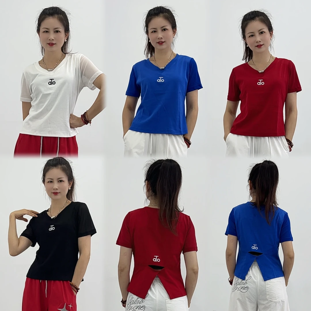 CX#5060弹力棉拼接修身版V领短袖T