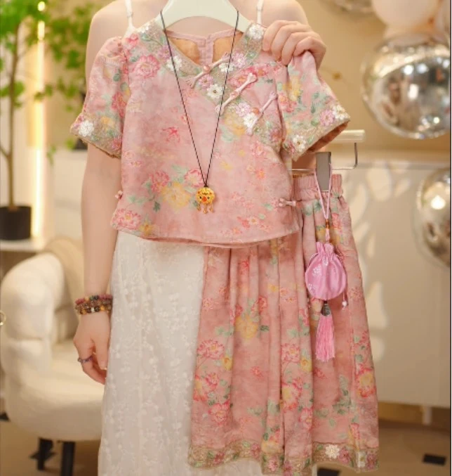 【现货在仓】2025夏季女童原创设计短袖女童国风古风复古中国风仙气