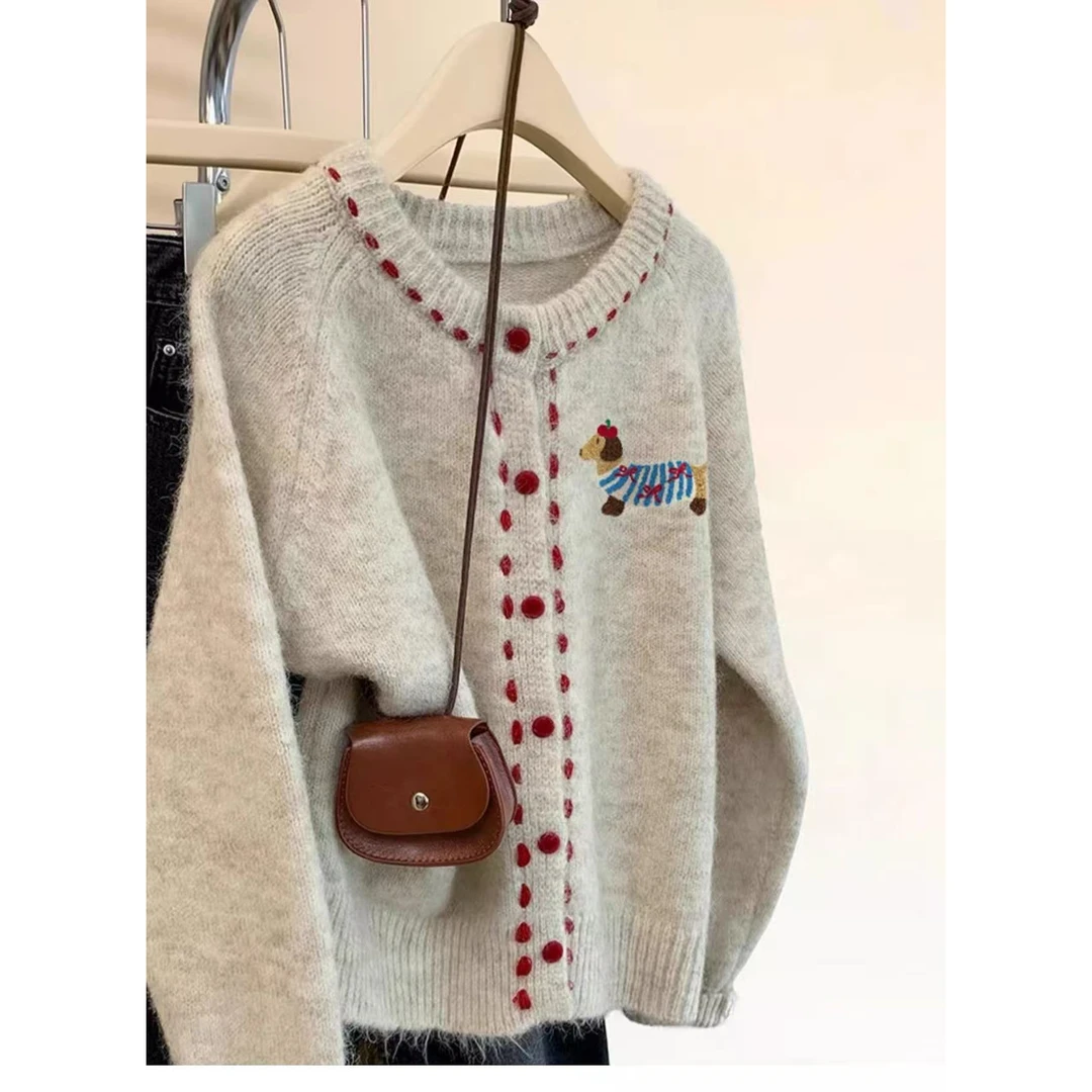 软糯加厚圆领毛衣外套秋冬季2025新款设计感外穿慵懒针织开衫上衣