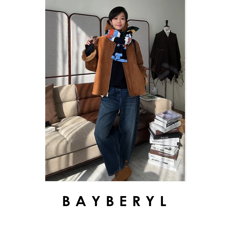 BAYBERYL老贝卡美罗*连帽一体时髦抽绳休闲冬皮衣9PY5K2041-11/22