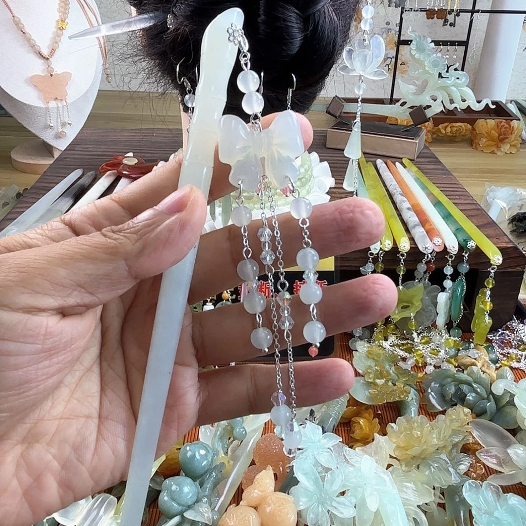 合金蛇纹石玉发饰