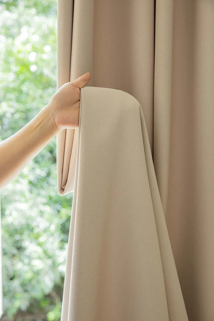 双面同色人字纹高遮光窗帘客厅阳台奶油风加厚隔热轻奢现代风窗帘