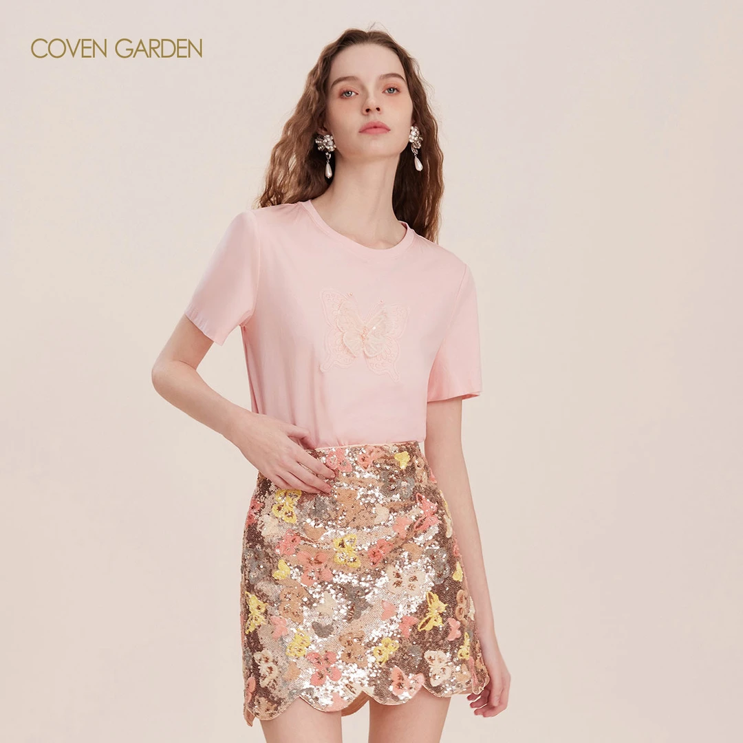 【婷婷专属】哥文花园甜美T恤蝴蝶刺绣CLA3021040 COVEN GARDEN