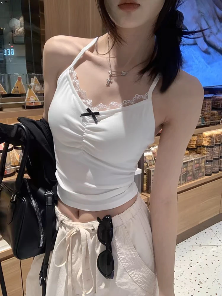 纯欲蕾丝花边美背吊带背心女早春季新款设计感交叉露背打底衣上衣