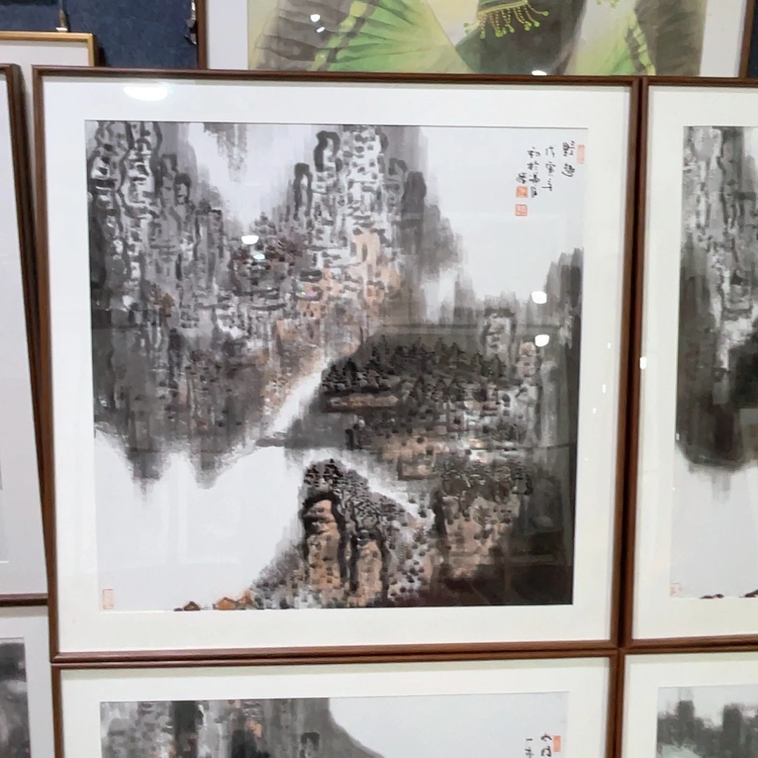 无***痕国画手绘画作品带框